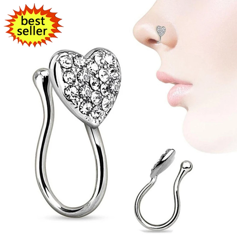 

Hot Sell High Quality Nose Cuff Faux Nose Ring Gold Color Heart Shape Non Piercing Nose Clip Body Jewelry