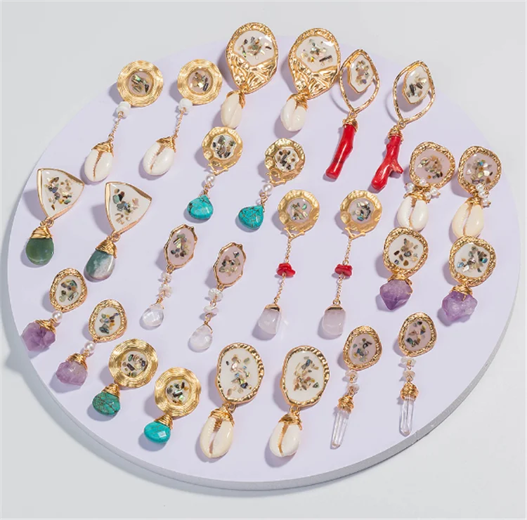 

Vintage Gold Plated Alloy Geometric Tortoise Acrylic Shell Earrings Gold Natural Stone Acetate Shell Earrings For Women