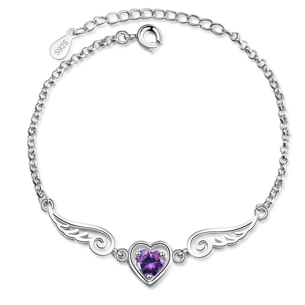 

Delicate Angel's Wings Purple Diamond Bracelets For Women Girls Bracelet Female Wedding Valentines Jewelry BT0069, Picture shows