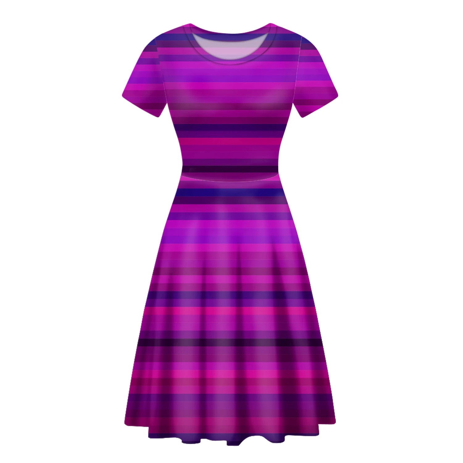 

2021 Summer Beach Casual Dress Stripe Printed Midi Dress Women O-neck Short-sleeve Slim Dress