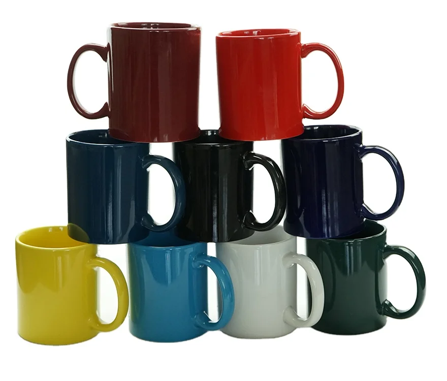 

Zibo Supply Cheap Price 350ml 11oz Colored Ceramic Coffee Mugs With Handle Custom Logo Available, Customized colors acceptable