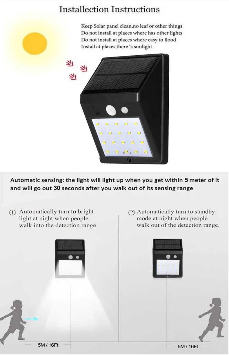 20 LED Wireless Waterproof Motion Sensor Outdoor solar Light for Patio Deck Yard  Garden with Motion Activated Auto On/Off
