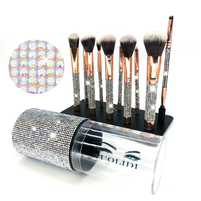 

TLD Factory Price 10pcs Pink Acrylic Vegan Brocha De Maquillaje Custom Private Label Makeup Brush Set With Case Makeup Brush Set