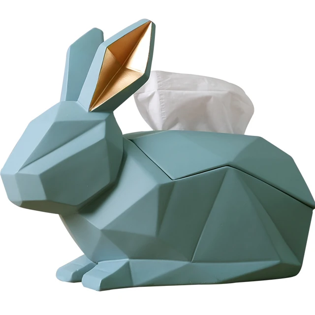 

2019 new fashion resin rabbit tissue box for home decoration
