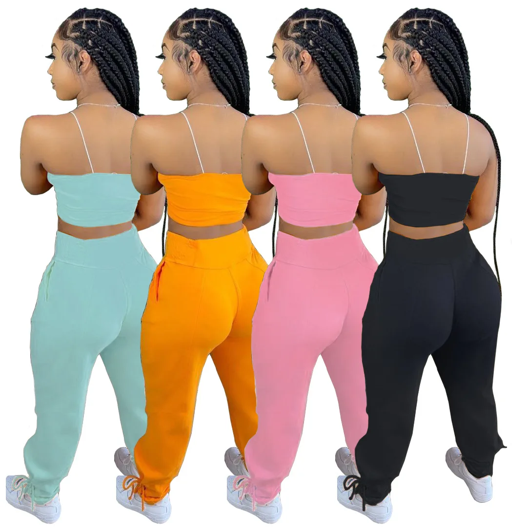 

Custom Plus Size Woman Suspenders Sports Tracksuits Fashion Casual Oversized Stacked Bandages Joggers 2 Piece Set For Women