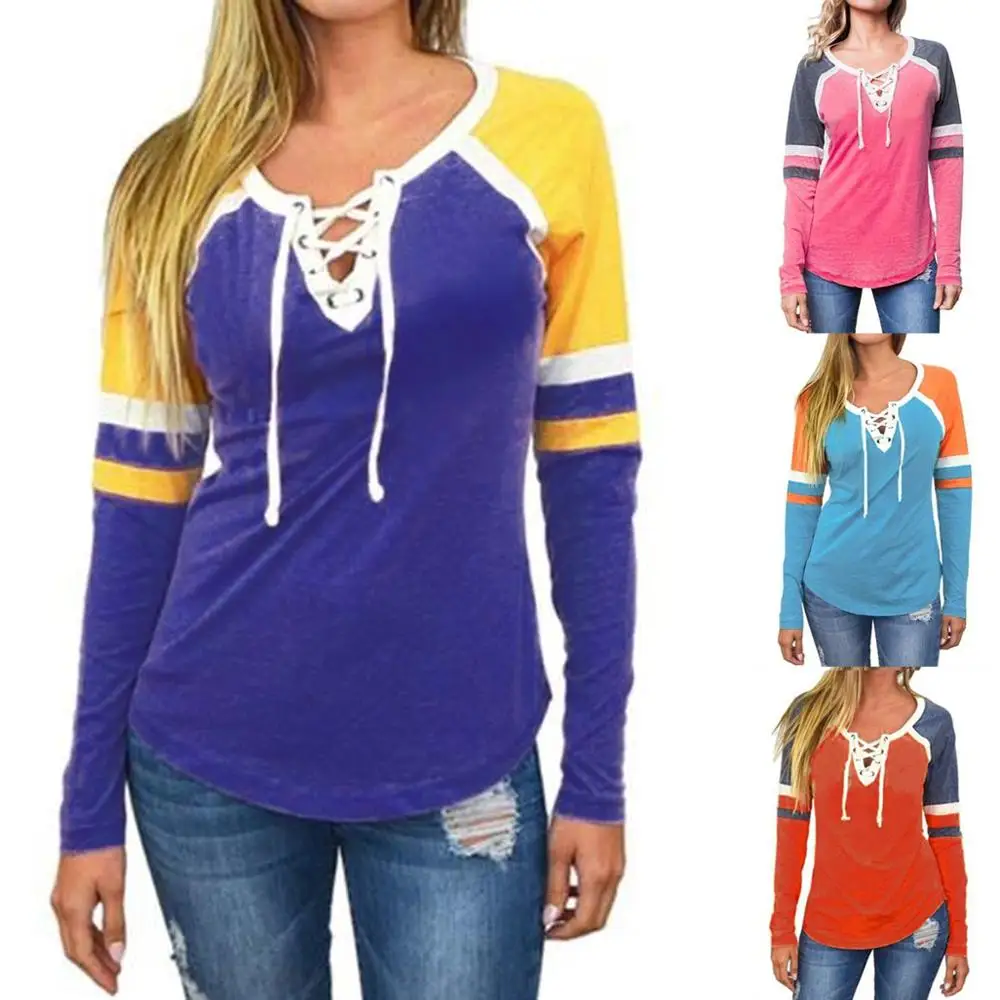 

T Shirt Long Sleeves Patchwork Wholesale Casual for Woman Woven Printed Cartoon Pattern Decorated with Patchwork Polyamide