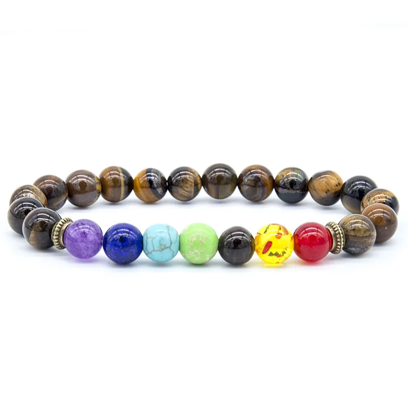 

Wholesale natural tiger's Eye stone cross-border Yoga Energy beaded colorful men's bracelet