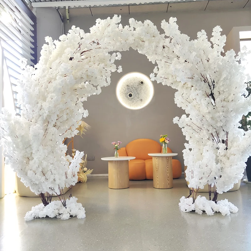 New Arrival White 2.5m Artificial Japanese Sakura Flower Arch Tree Eco-Friendly Durable Outdoor Indoor Wedding Decor