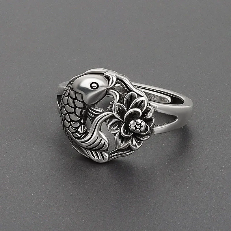 

New Design Lotus Fish Shape Opening Adjustable Rings Fashion Silver Plated Animal Resizable Ring