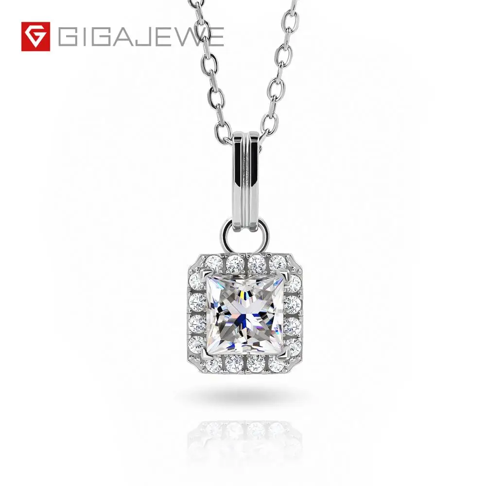 

1.2ct 6.0mm Princess 18K White Gold Plated 925 Silver Moissanite Necklace Diamond Test Passed Jewelry Woman Gift Anniversary, White,gold,yellow,blue,green