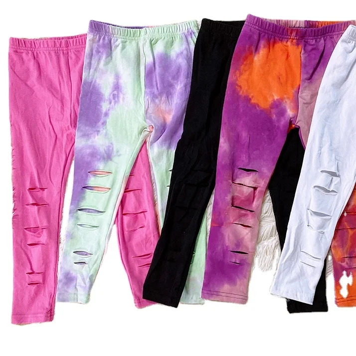 

Wholesale new arrive rarewe tie dye design ripple kids girls long fitting pants