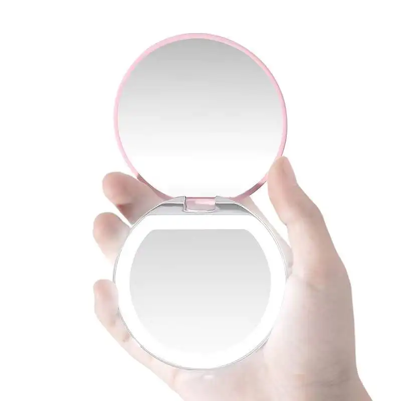 

Amazon crazy hot selling Customizable Portable LED light vanity mirror hand Pocket magic makeup led Mirror, White,black,pink