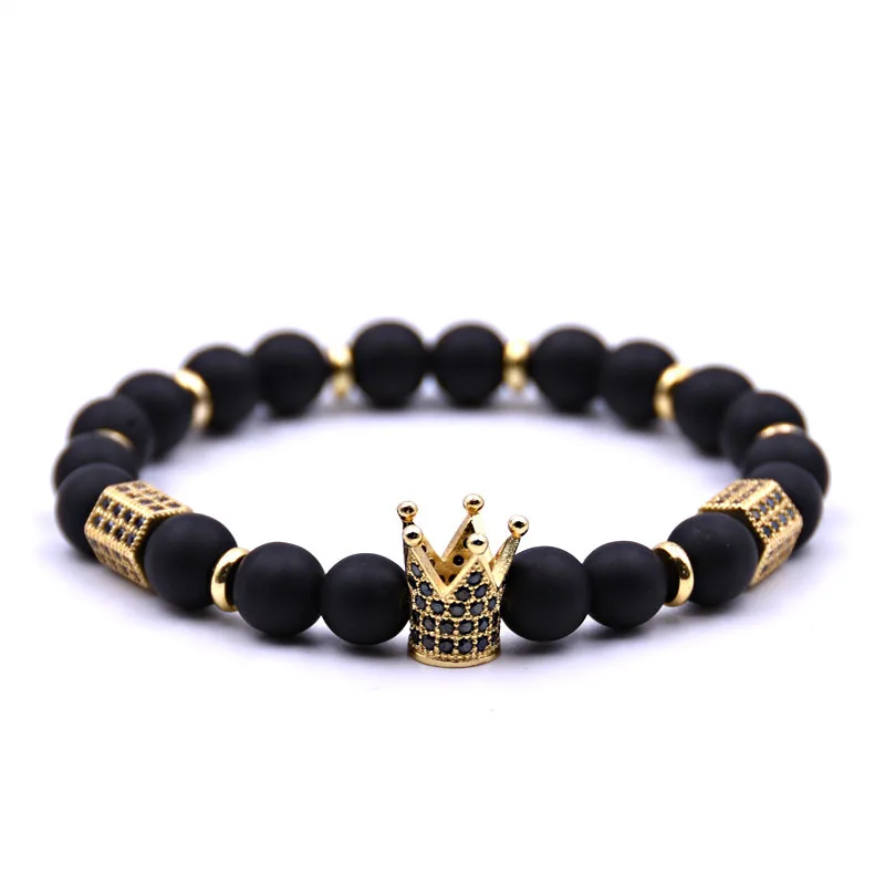2020 New High quality Crystal Bead Men's bracelets Natural stone Bead Bracelets for men Fashion Golden & Silver Crown bracelet