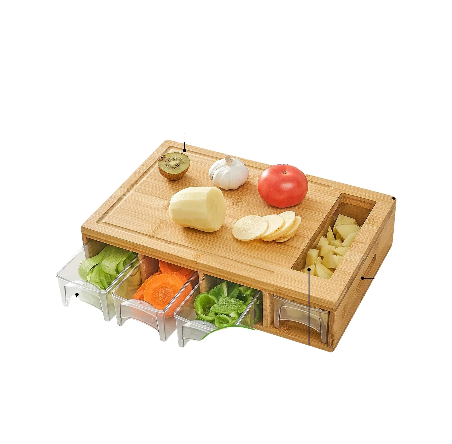 

Bamboo Cutting Board Chopping Blocks With Trays Wood Butcher Block With 4 Drawers containers, Natural