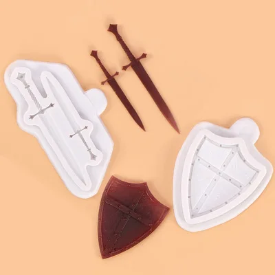 

Diy handmade sugar-turning cake decoration silicone mold retro knight Sword knight shield chocolate resin silicone mold, Gray