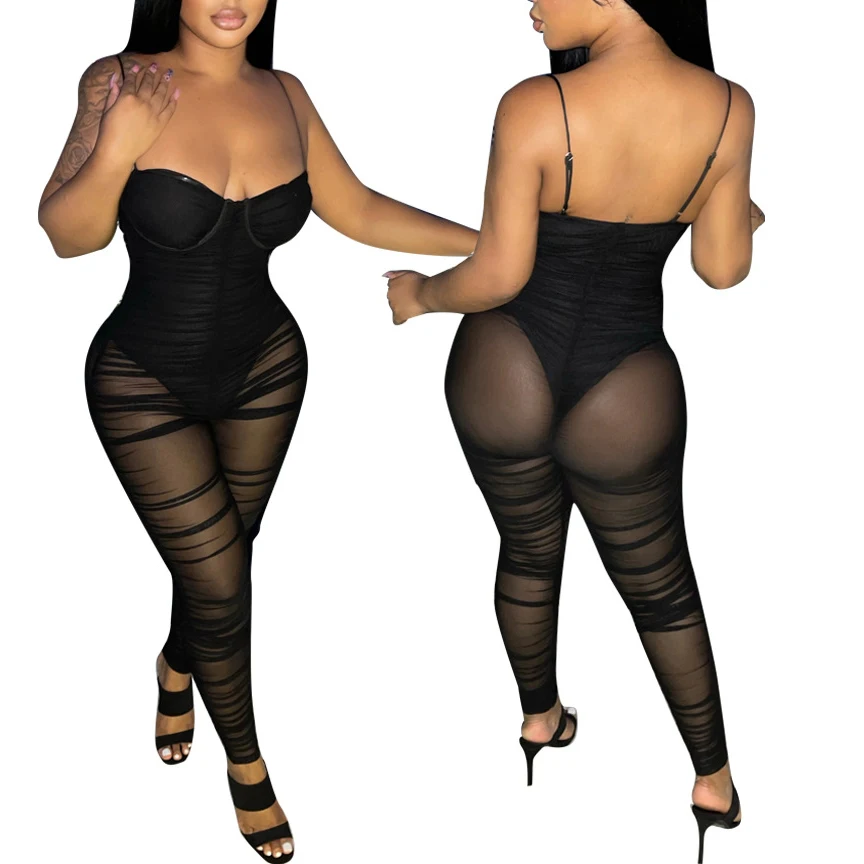 

FS2220D Fashion Women sexy transparent party Jumpsuits