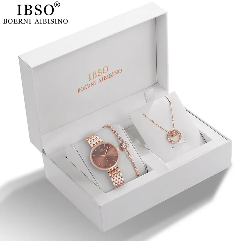 

IBSO Brand Luxury Women Quartz Watch 6 Styles Charm Crystal Bracelet Necklace Sets Female Fashion Jewelry Set Watch Lady's Gift