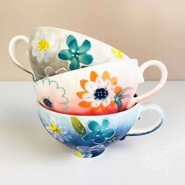 

Japanese Style Hand Painting Floral Ceramic Coffee Mug with handgrip, As pciture