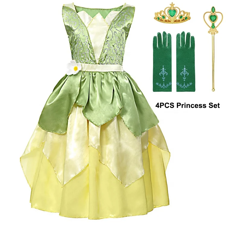 

Fancy Girls Tiana Dress Up Costume Kids Cosplay The Frog Princess Children Birthday Party Halloween Dresses