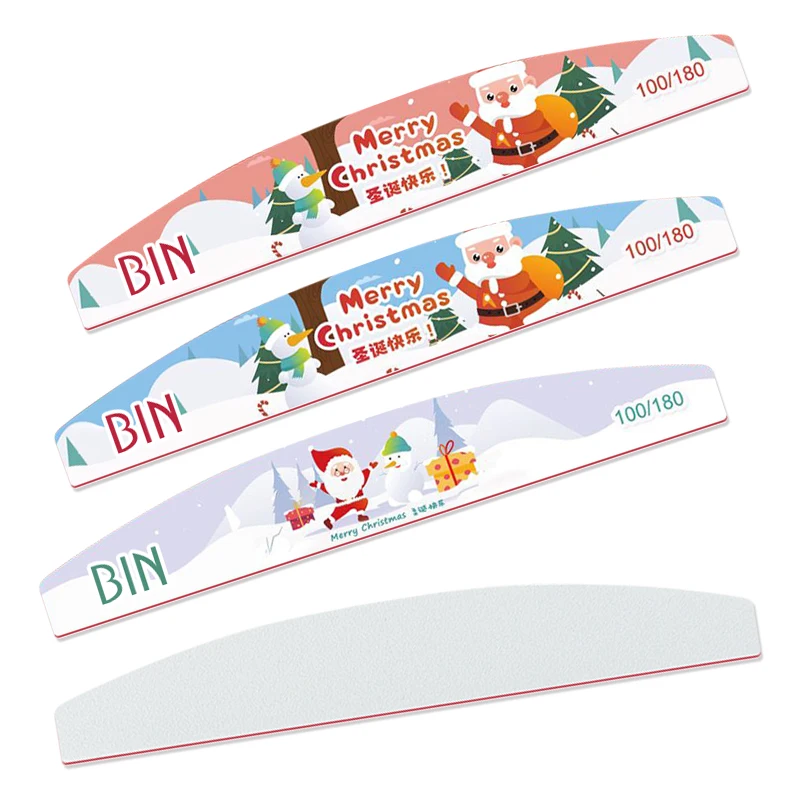 

BIN Nail Salon Full Sandpaper Printing Nail Manicure File Christmas Pattern EVA Nail File 100/180 Mix Design