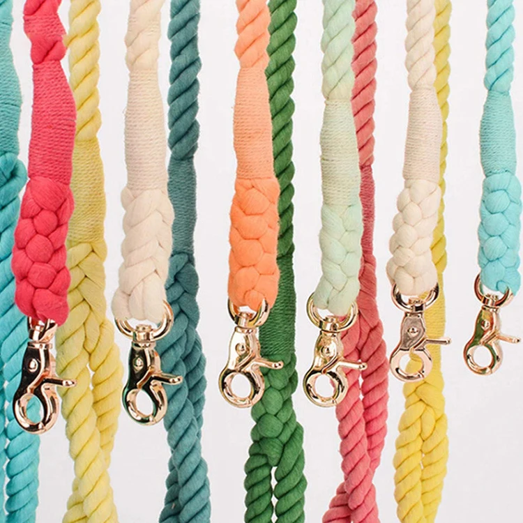 

Peaktoppets Rainbow Color Dog Rope Leash Handmade Braided Cotton Single Head Dog Traction Rope Ombre Dog Leash Pet Supplies, 7 colors as picture