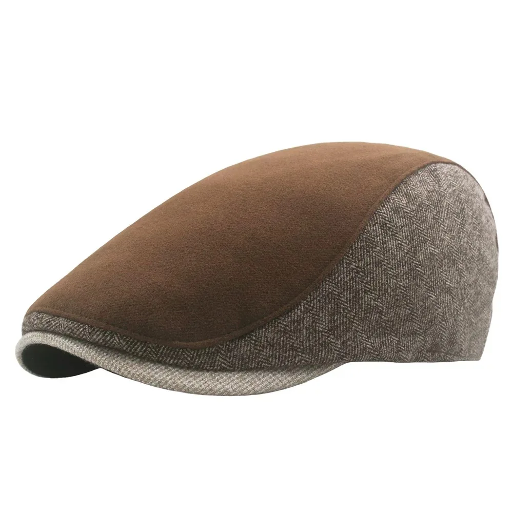 

New Two Colour Flat Top Ivy Cap Woolen Beret Adjustable Fleece Inside Warm Winter Hats for Men Outdoor Fashion Dress