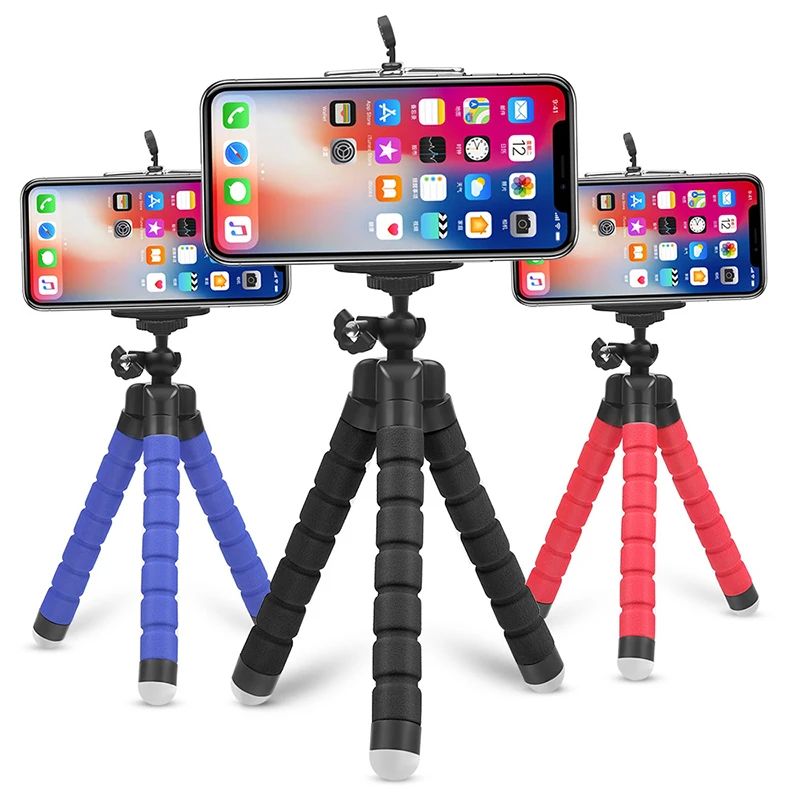 

Flexible Sponge Octopus Tripod Mobile Phone Holder Bracket Adjustable Selfie Mini Camera Tripod, Red, blue, black