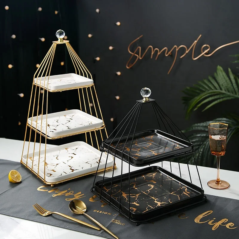 

Ceramic Tableware Multi Layer Nordic Food Display Stand Limitless Series Ceramic Serving Tray Interior Decor, Green pink black