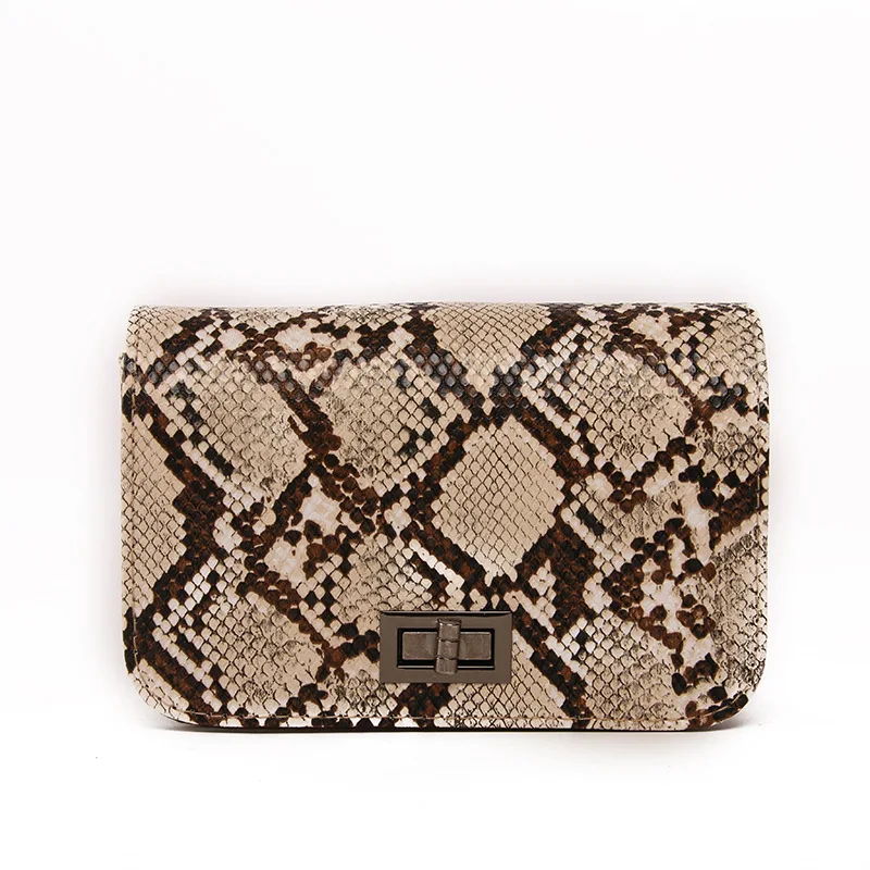 

New Fashion Chain Small Square Vintage Color pu leather Snake Skin Pattern Crossbody shoulder Bags For Women