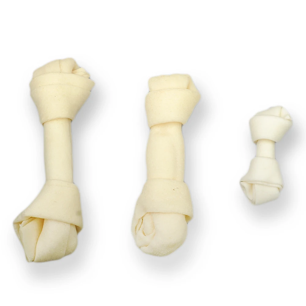 Natural Rawhide White Expanded Knotted Bone Different Sizes Dog Chews