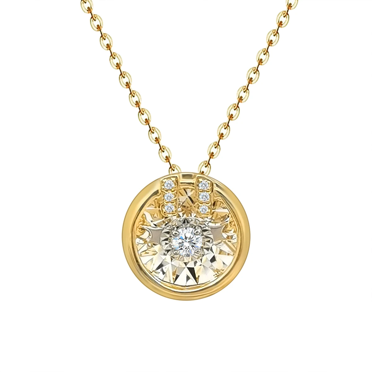 

Solid Gold Real Diamonds Round Shape Charm Necklace Women Jewelry New Design for 18K Pure Pendant Necklaces Link Chain 1 Pcs