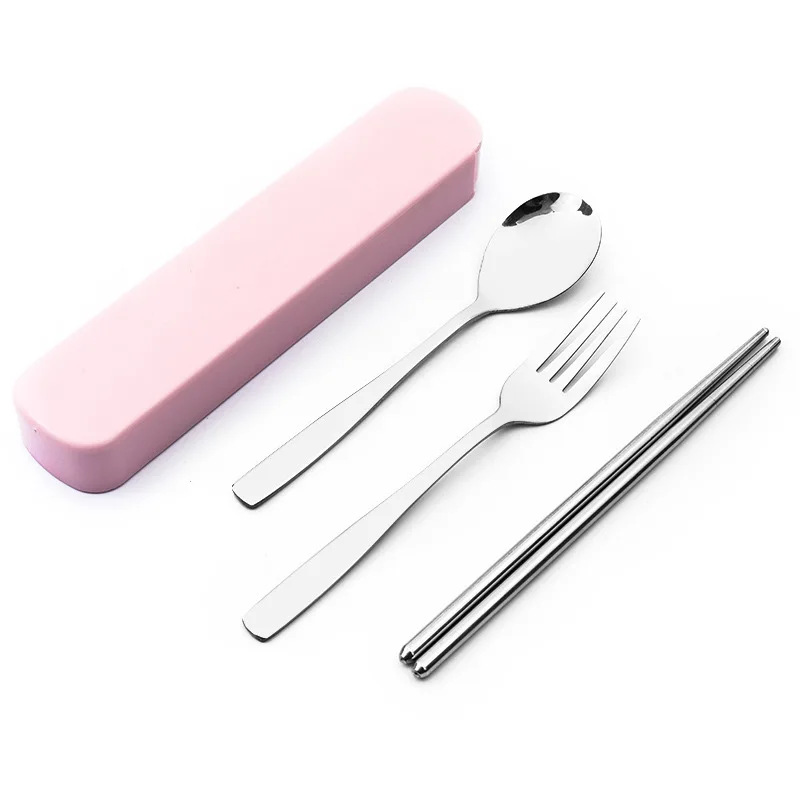 

2020 Hot Sale Portable Reusable Cutlery Set Stainless Steel Spoon Fork Chopsticks Promotion Gift For Student Lunch, Silver