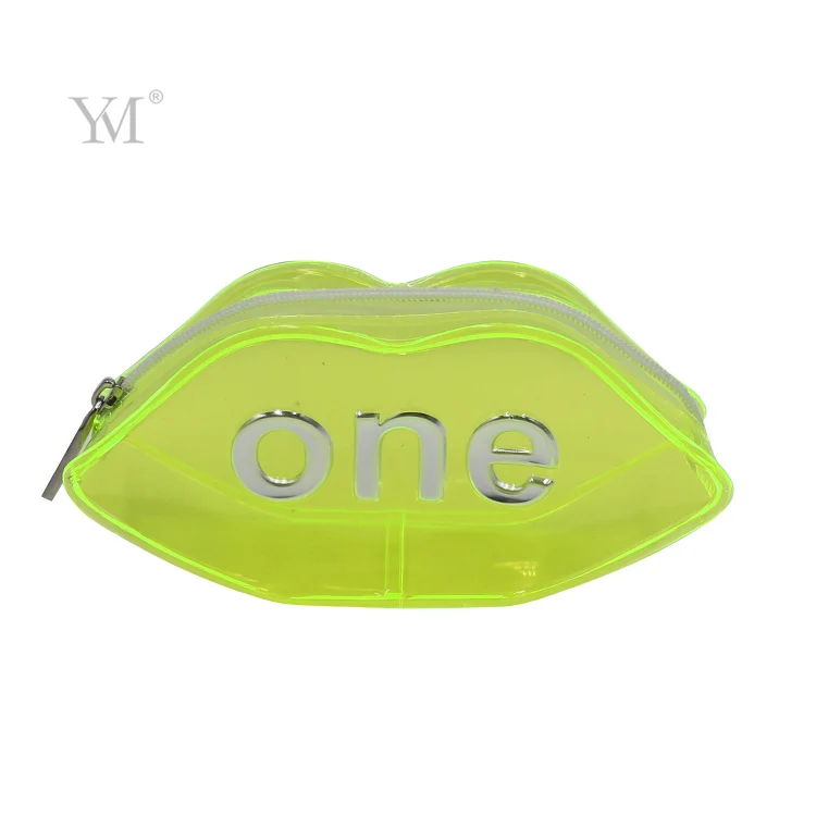 

OEM ODM transparent waterproof make up bag clear small lips shape luxury portable cosmetic bag, Yellow