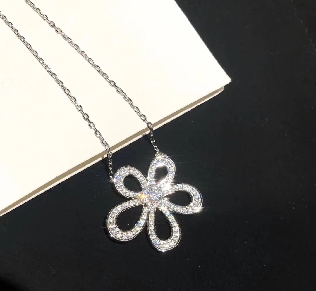 

Shiny Full Iced Diamond Flower Necklace S925 Sterling Silver Nickel Free Jewelry Zircon Sun Flower Pendant Necklace, Gold