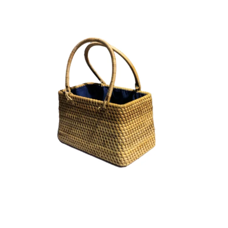 

2021 hot sale Simplicity rattan handmade handle bag Trapezoid handbag food basket