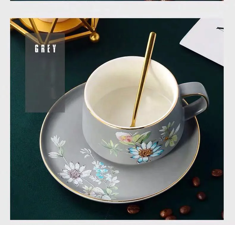 

Rak crockery New Arrival Porcelain Coffee Cups With Spoon Dessert Plate Table ware, Pink white black white