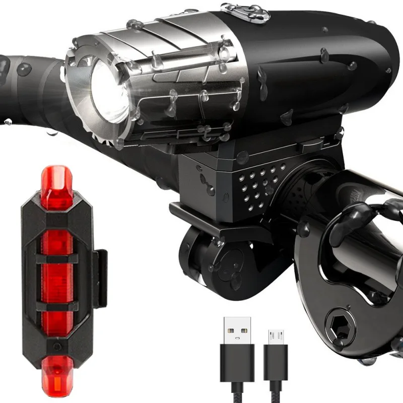 

RTS More Choice waterproof Bicycle head Lights Set USB rechargeable Bicycle front light Tail Light set bike accessories kit, As pictures or customized