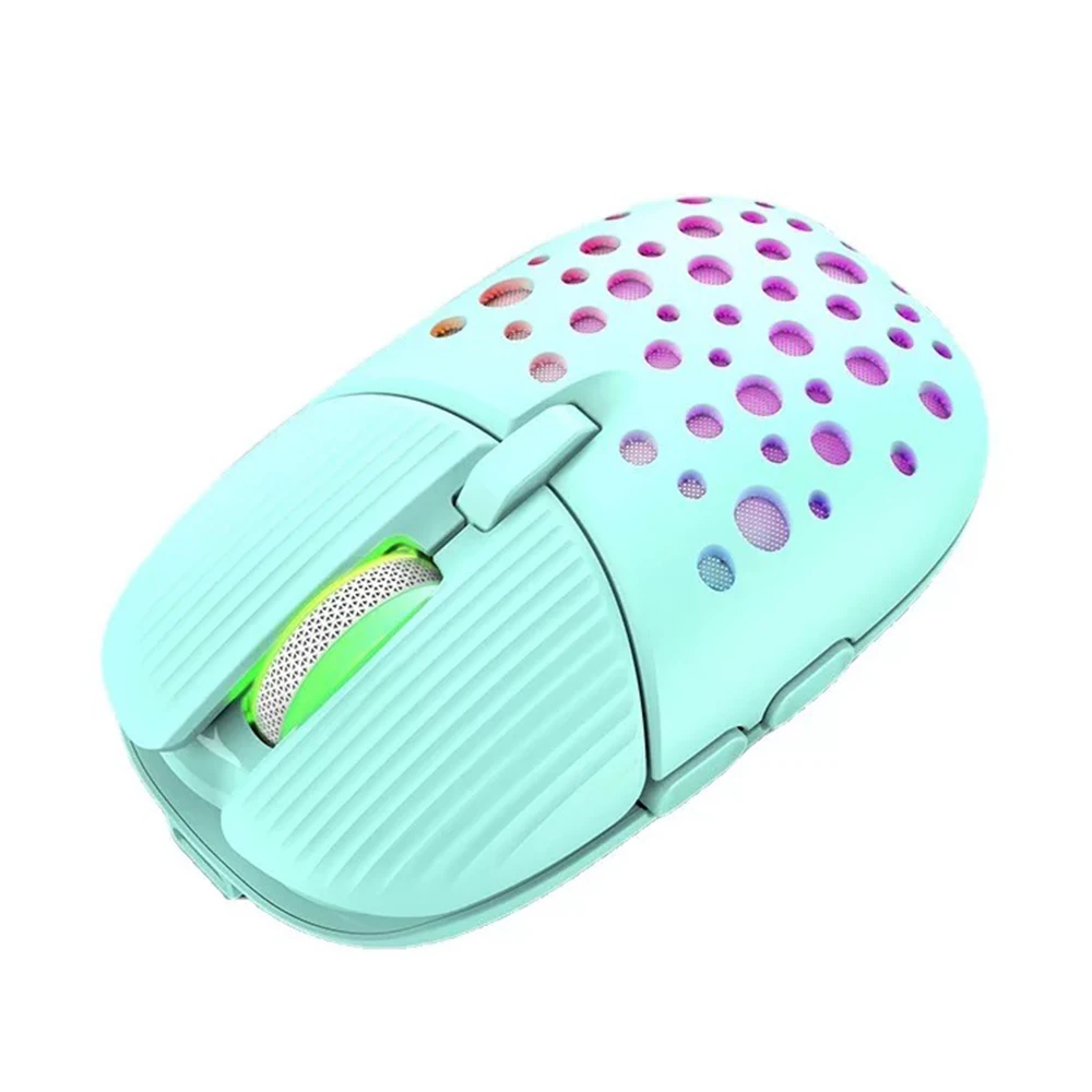 

Thin Slim 2.4G Optical Glowing RGB Gaming Mouse USB Rechargeable Hollow Mice Honeycomb 6D Rechargeable Wireless Mouse 3200DPI, Black blue green pink
