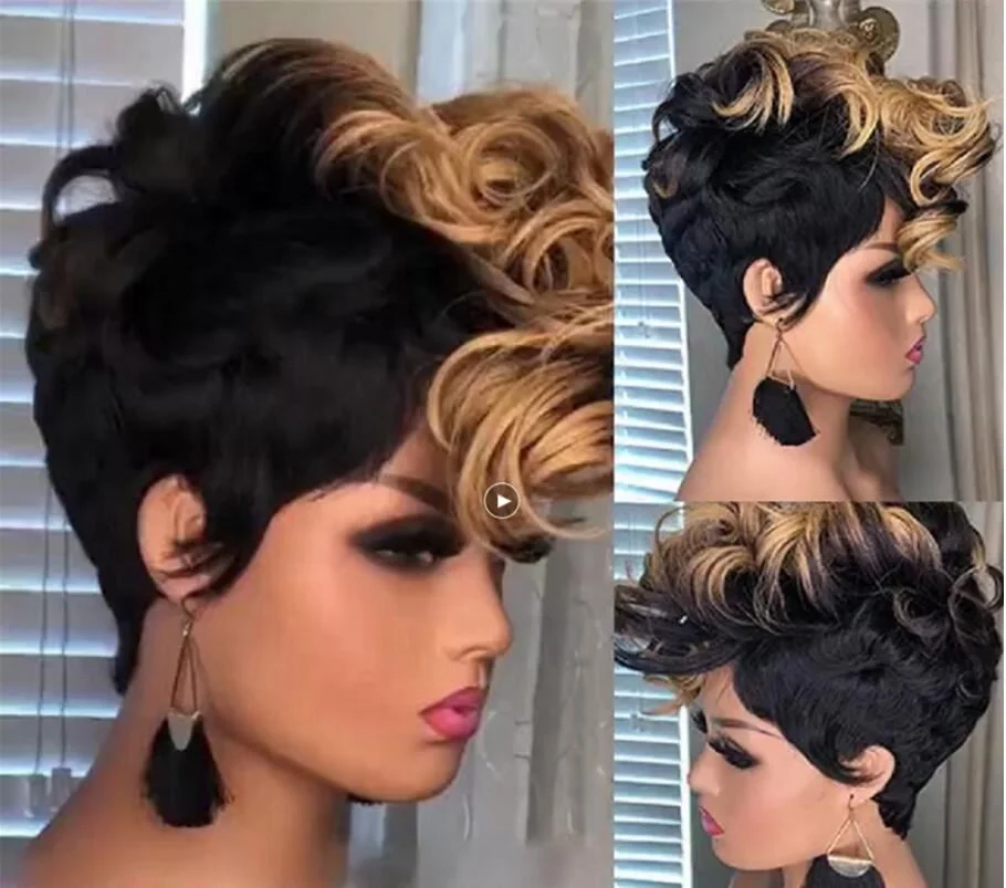 

Synthetic Wig For Women African Short Pixie Curly Bob Wig Hair Headgear, Pics