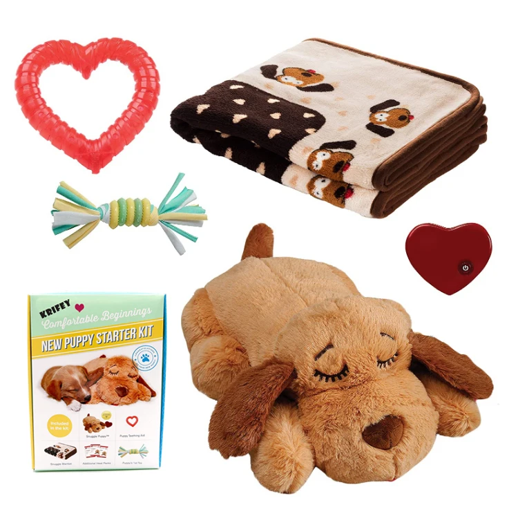 

KRIFEY Heartbeat Stuffed Toy - Pet Anxiety Relief and Calming Aid - Biscuit - New Puppy Starter Kit (Neutral)