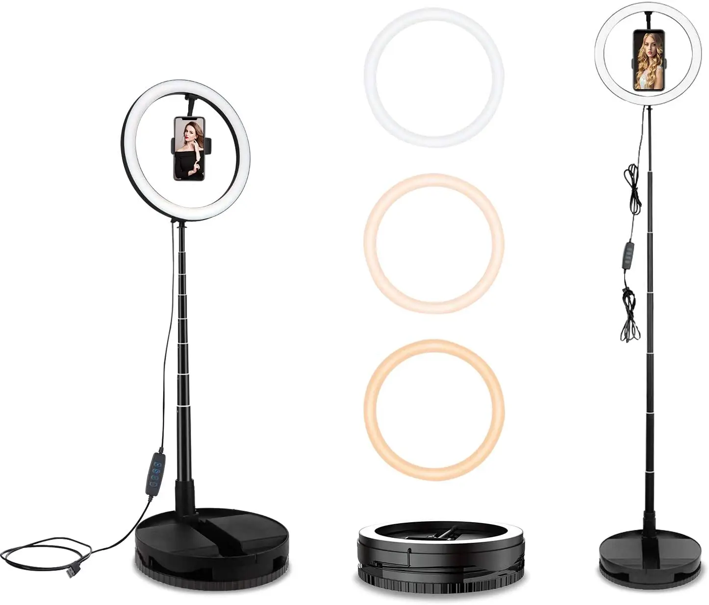 10 inch Portable Foldable Makeup Desk Fill 265*265*66MM Stretchable Selfie Light Ring with Phone Holder and Lamp Stand