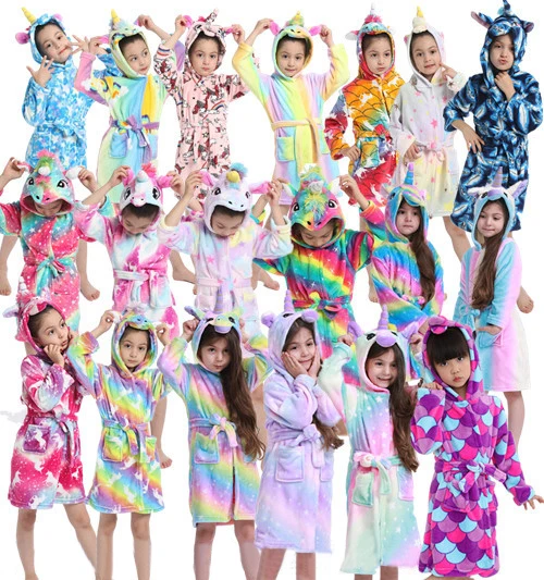 

Cute Design Christmas gift Soft Hooded Robe Animal Sleepwear Unicorn Bathrobe For Girls, 22 colors available