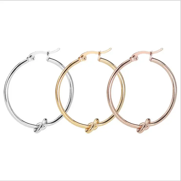 

ES1032 High Quality Gold Plated Stainless Steel Knot Knotted Hoop Earrings