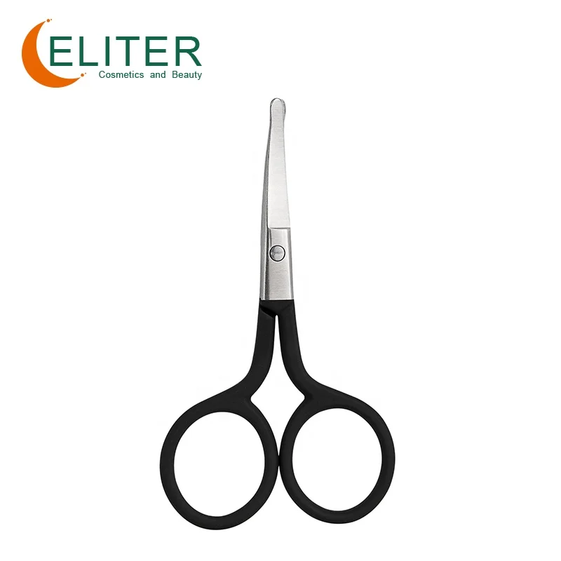 

Eliter Amazon Hot Sell In Stock Black Soft Touch Stainless Steel Eyebrow Scissor Curved And Round Facial Hair Scissors Men