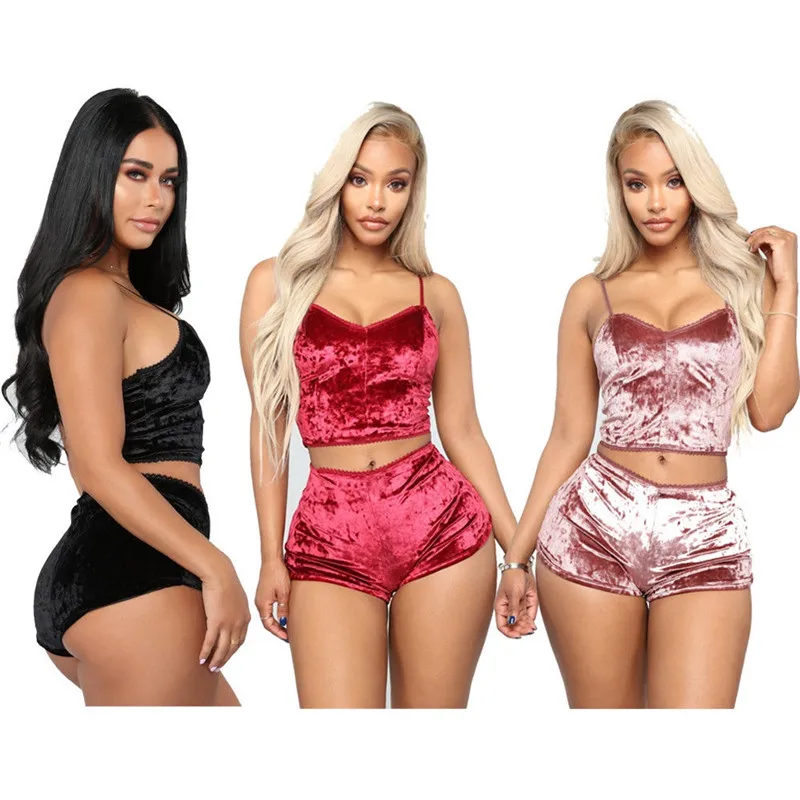 

Cross-border foreign trade sexy lingerie in Europe and the United States velvet sexy women suspender pants pajamas two sets