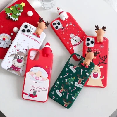 

Cute 3D Doll Cartoon Christmas Santa Reindeer Tree soft Phone Case for iPhone 12/8/X/XR/XS MAX/iPhone 11