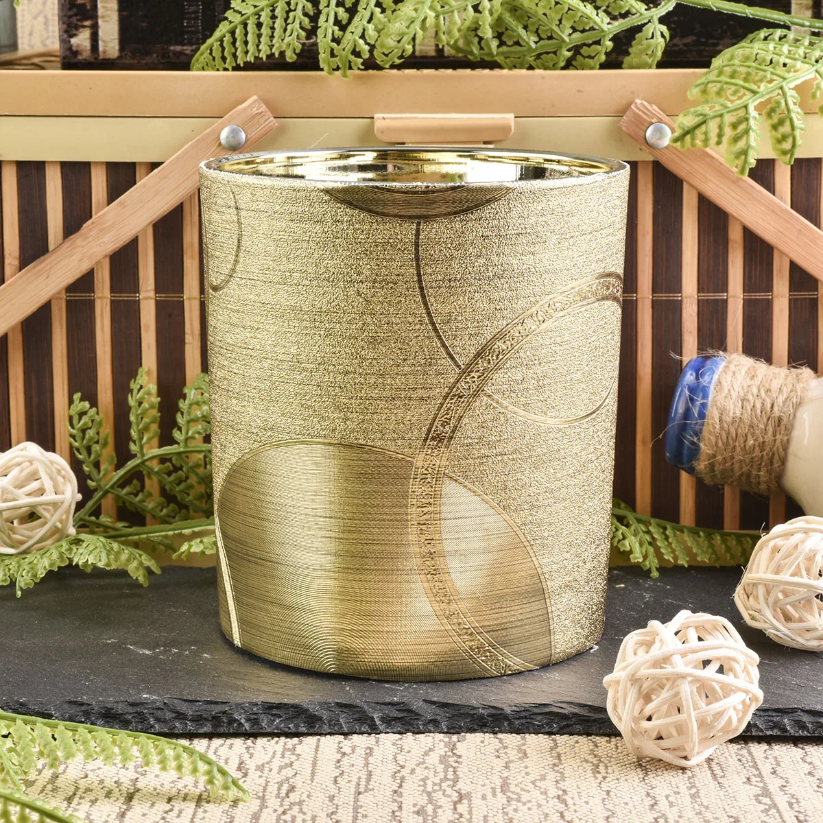 gold cover glass candle container