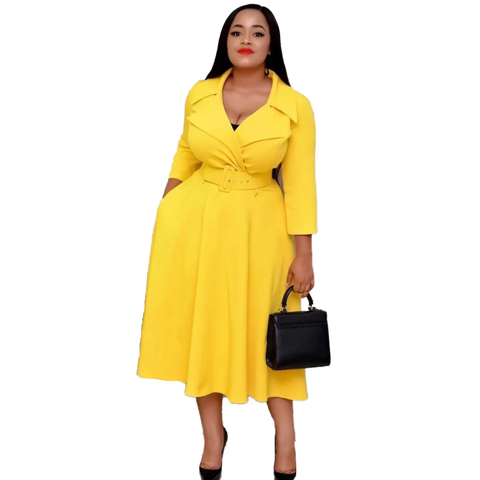 

91201-MX46 3 colors office flare design dresses women elegant sehe fashion