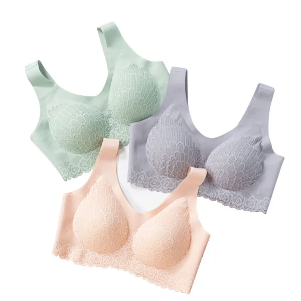 

Thai Latex Bra Women Push Up High Elastic Wireless 5D Contours Bra Soft Seamless Lace Bra, Pink, grey, balck+nude cup, nude, green,black+black cup