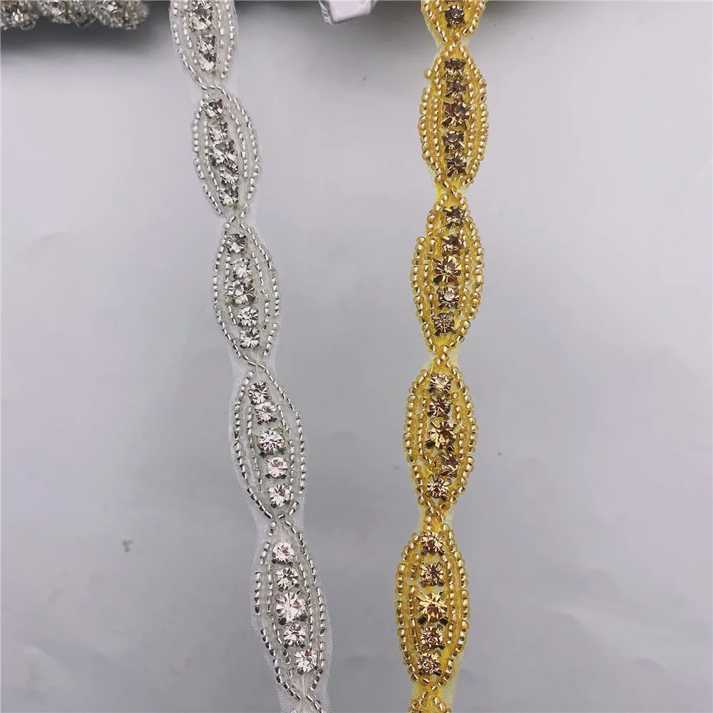 

Pearl Crystal Motif Strass Hot Fix Rhinestone Tape Ribbon With Rhinestones applique trim for wedding dress